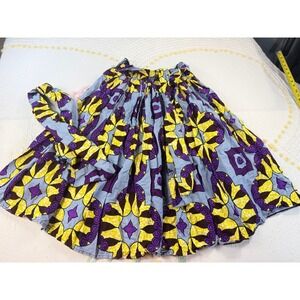 Boho Maxi Skirt Free Size African Print Elastic Waist Tie Waist Women's